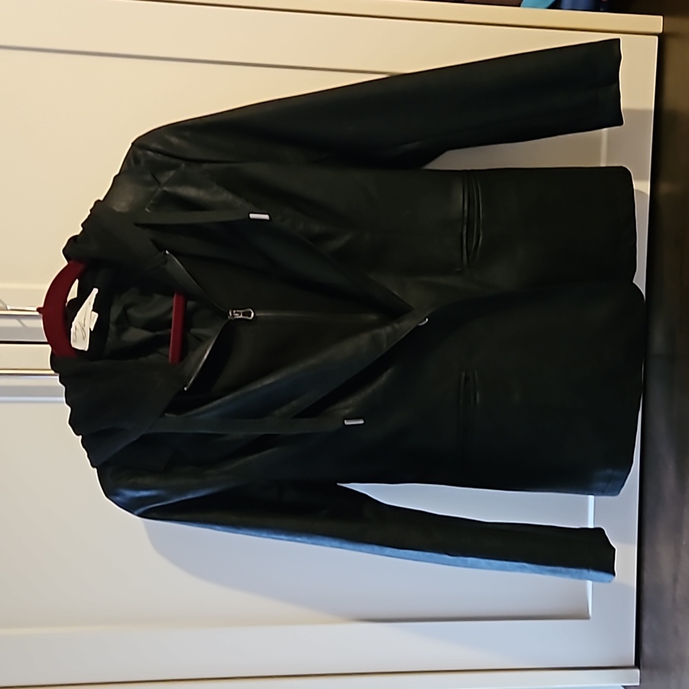 Vintage Havana black faux leather jacket with a sweatshirt insert hood